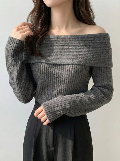 オフショルダーリブニット
