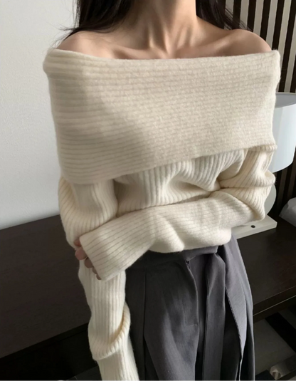 オフショルダーリブニット