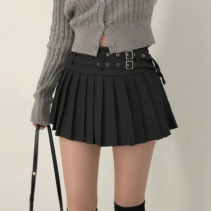 ダブルベルトプリーツミニスカート
