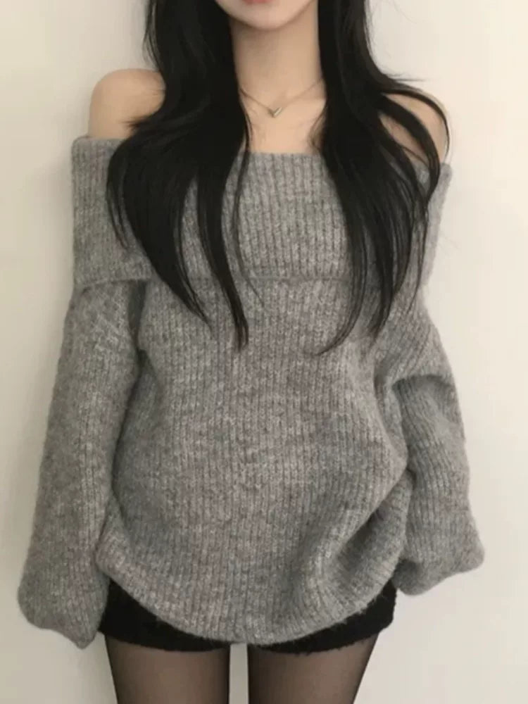 ルーズオフショルダーニット