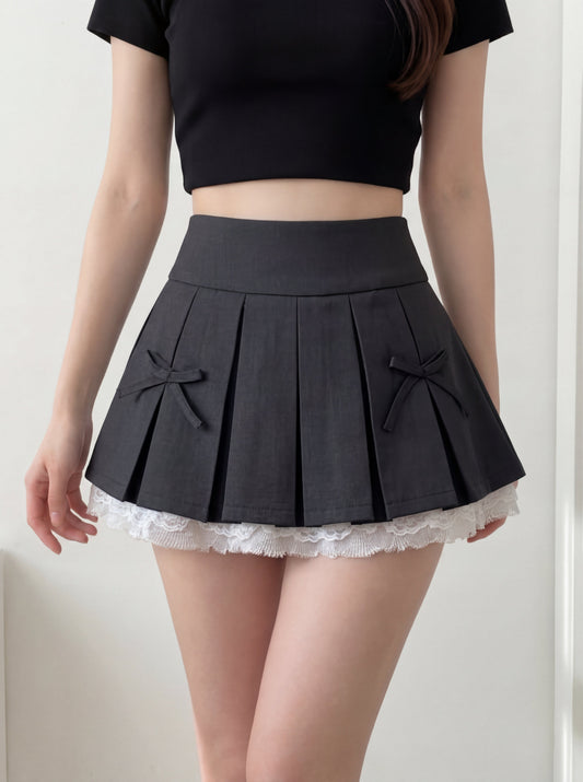 レースレイヤードプリーツミニスカート