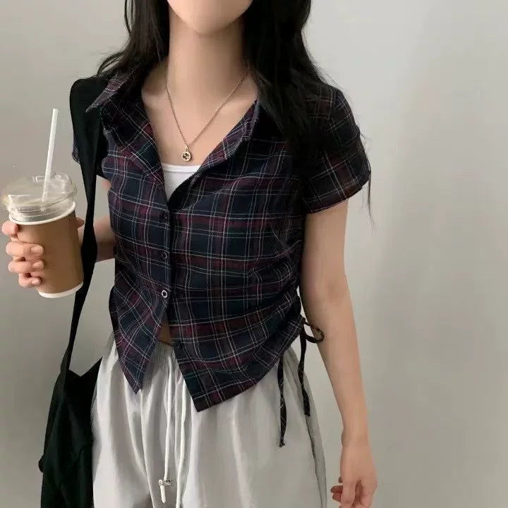 チェックサイドギャザーシャツ