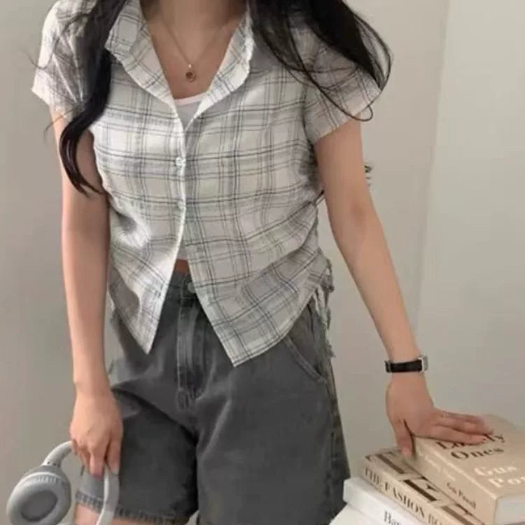 チェックサイドギャザーシャツ