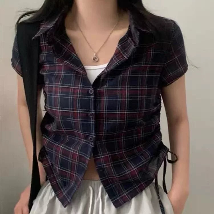 チェックサイドギャザーシャツ