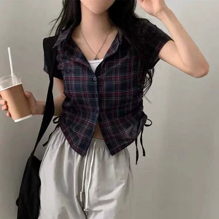 チェックサイドギャザーシャツ
