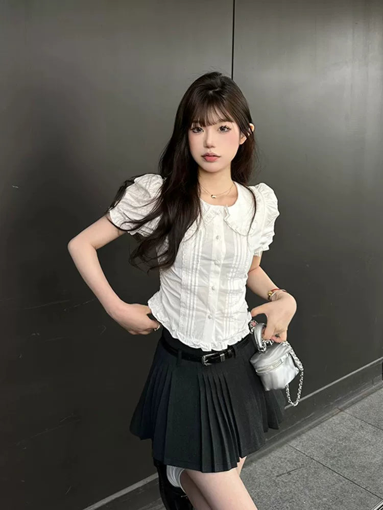 バブルスリーブホワイトシャツ