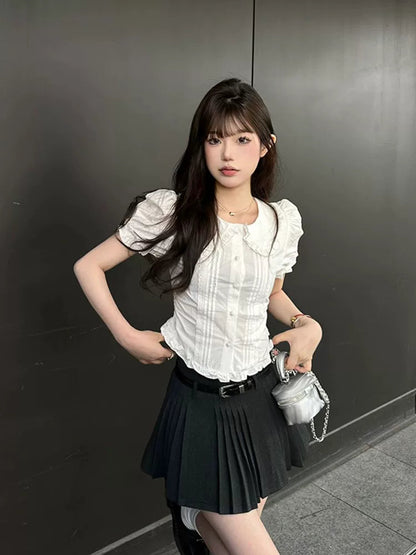 バブルスリーブホワイトシャツ