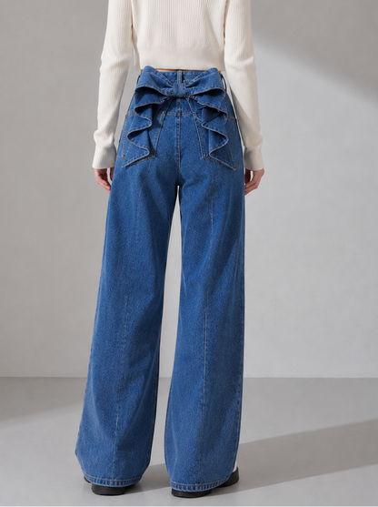 リボンバックハイウエストストレートデニム