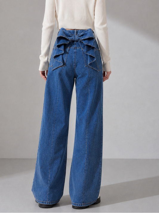 リボンバックハイウエストストレートデニム